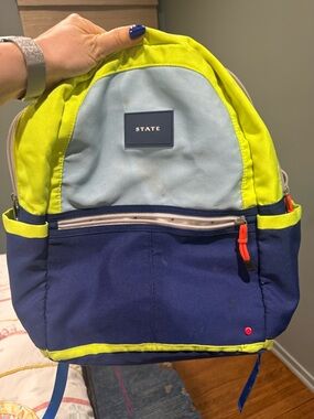 STATE kid’s Neon Lime, Light Blue & Navy Backpack
